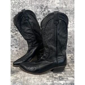 Vtg Dan Post Men 11D Western Cowboy Boots Albany Bucklace Black Bullhide Leather
